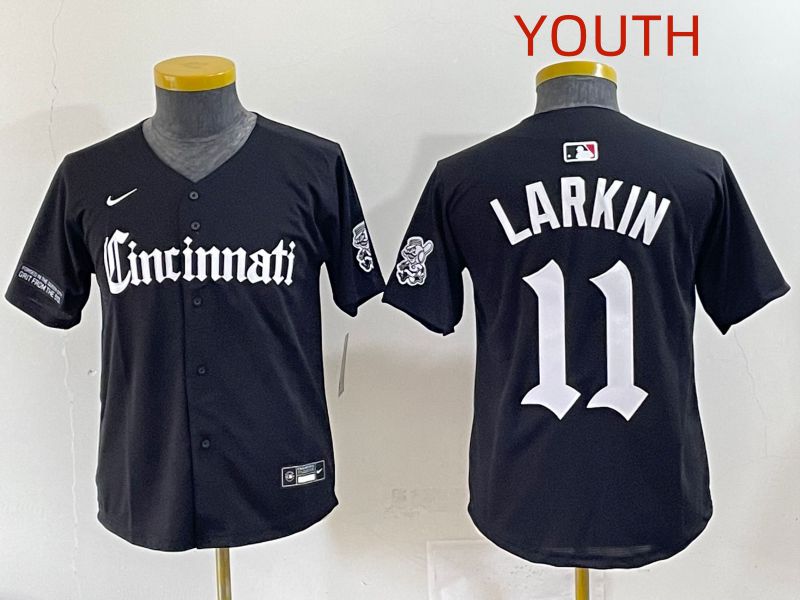 Youth 2025 Cincinnati Reds #11 Larkin Black Five generations Joint Name Nike MLB Jersey style 10->youth mlb jersey->Youth Jersey